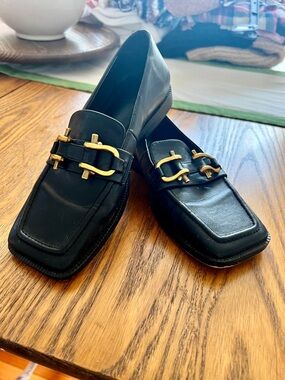 H&M Black Loafers with Gold horse Bit Hardware